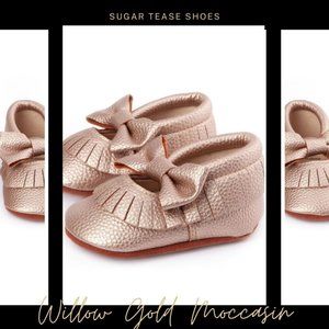 Willow Rose Gold Baby Moccasin Shoes - Sugar Tease